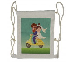 Happy Newlyweds on a Scooter Drawstring Backpack