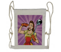 Retro Housewife Cooking Dinner Drawstring Backpack