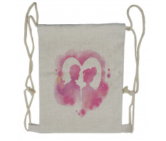 Valentine Lovers on a Heart Drawstring Backpack