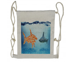 Fish Team up Against Shark Drawstring Backpack