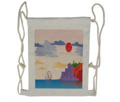 Coastal Landscape Ship Drawstring Backpack