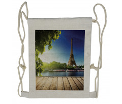 Eiffel Tower Wood Pier Seine Drawstring Backpack