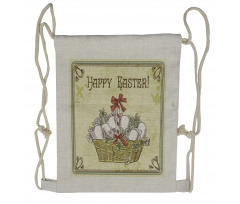 Vintage Ribbon Basket Eggs Drawstring Backpack