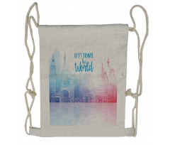 Travel the World Hand Drawn Drawstring Backpack