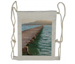 Wood Bridge Pier Sea Drawstring Backpack