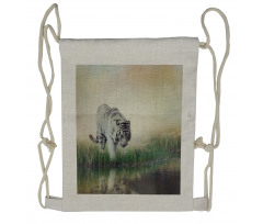 Albino Tiger Near a River Drawstring Backpack