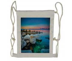 Stones Sunset View over Water Drawstring Backpack