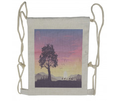 Dreamlike View Big Tree Deer Drawstring Backpack