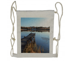 Tranquil Lake Idyllic Pier Drawstring Backpack