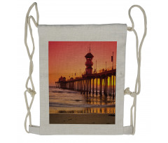 Huntington Beach Pier Sunset Drawstring Backpack