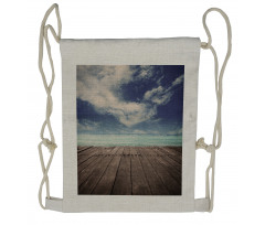 Ocean Cloudy Sky Wooden Pier Drawstring Backpack