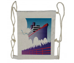 Large Ship with Harbor People Drawstring Backpack