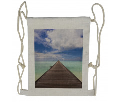 Peaceful View Long Jetty Ocean Drawstring Backpack