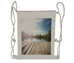 Grunge Wood Pier Blurred Photo Drawstring Backpack