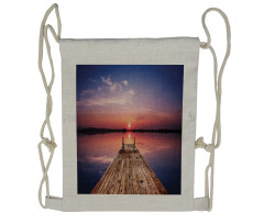 Panoramic Lake Old Pier Sunset Drawstring Backpack