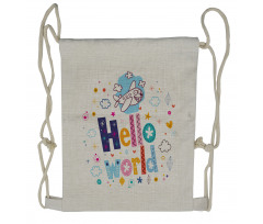 Childish Hello World Phrase Drawstring Backpack