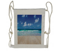 Waves on Wooden Pier Shore Drawstring Backpack