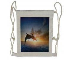 Couple of Dolphins Jump on Sea Drawstring Backpack