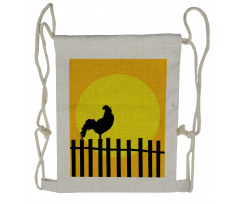 Rooster Silhouette Sunrise Drawstring Backpack