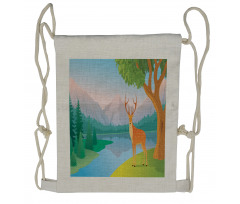 Deer Mountain Landscape Drawstring Backpack