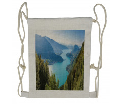 Aerial Annecy Lake Pine Drawstring Backpack