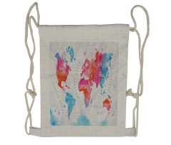 Watercolored World Map Drawstring Backpack