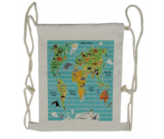 Kids World Map of Animal Drawstring Backpack