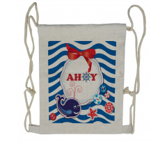 Marine Ahoy Cartoon Whale Drawstring Backpack