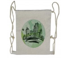 Watercolor Buildings Art Drawstring Backpack