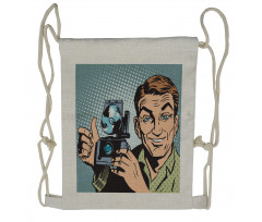 Comic Strip Photographer Drawstring Backpack