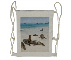 Galapagos Island Sea Lions Drawstring Backpack