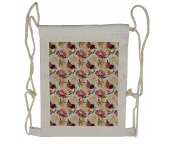 Watercolor Roses Peonies Drawstring Backpack