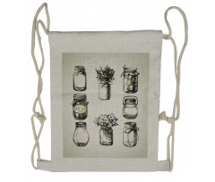 Rustic Sketchy Jars Drawstring Backpack