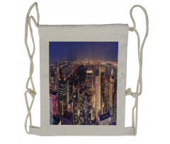 New York Panoramic Aerial Night Drawstring Backpack