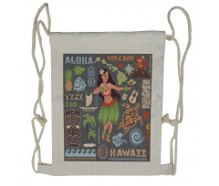 Tribal Aloha Retro Folks Drawstring Backpack