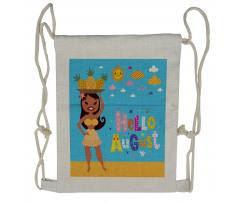 Hello August Text Sun Drawstring Backpack