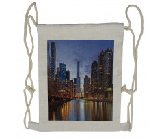 Chicago Riverside at Night Drawstring Backpack