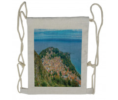 Sea Coast Town Aerial View Drawstring Backpack