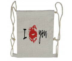 I Kiss You with Lipstick Print Drawstring Backpack