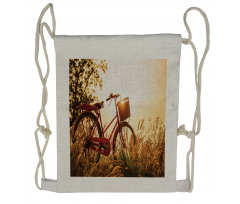 Bike in Sepia Tones Rural Drawstring Backpack