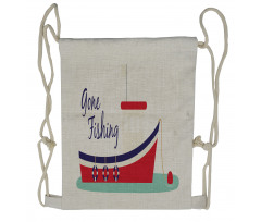 Cartoon Fishing Boat Drawstring Backpack