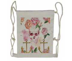 Anchor Roses Peony Art Drawstring Backpack