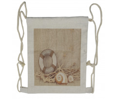 Life Buoy Wooden Sepia Drawstring Backpack