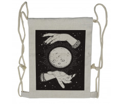 Moon in Fortune Teller Hands Drawstring Backpack