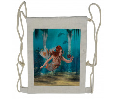 Magic Aqua Sea Lily Drawstring Backpack