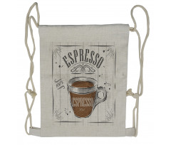 Caffeine Theme with Motifs Drawstring Backpack