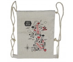 Typography with Map Doodle Drawstring Backpack