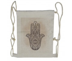 Palm Shaped Folk Ornate Drawstring Backpack