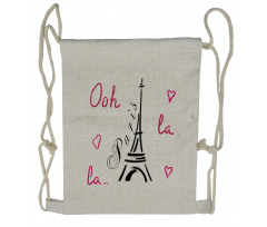 Eiffel Tower with Hearts Drawstring Backpack