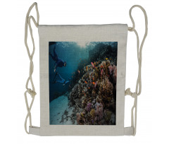 Vivid Coral Reef Blue Waters Drawstring Backpack